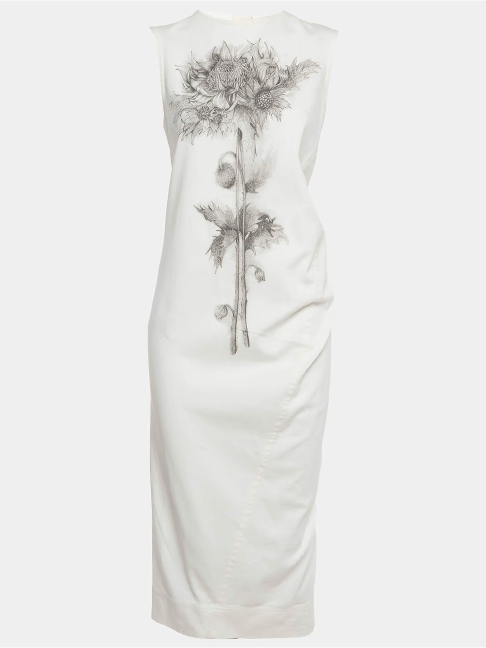 Sportmax White Midi Dress with Gray Floral Print